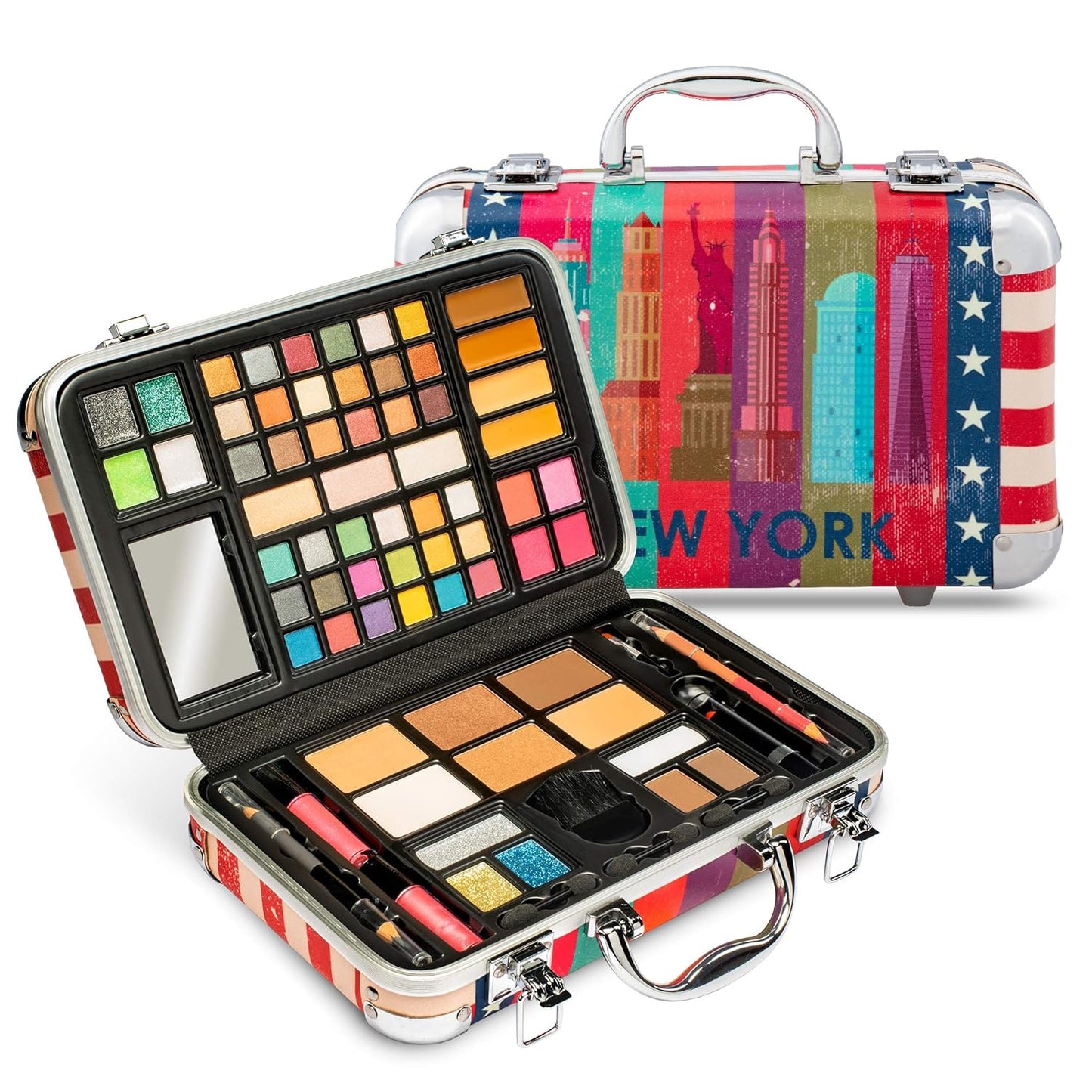 Professional Makeup Gift Set - 41 Eyeshadows, 7 Body Glitters, Lip Liner Pencil, Lipstick, 4 Blushes, Eyeliner Pencil, 5 Concealers, 2 Lip Glosses, 5 Bronzers, and Mirror