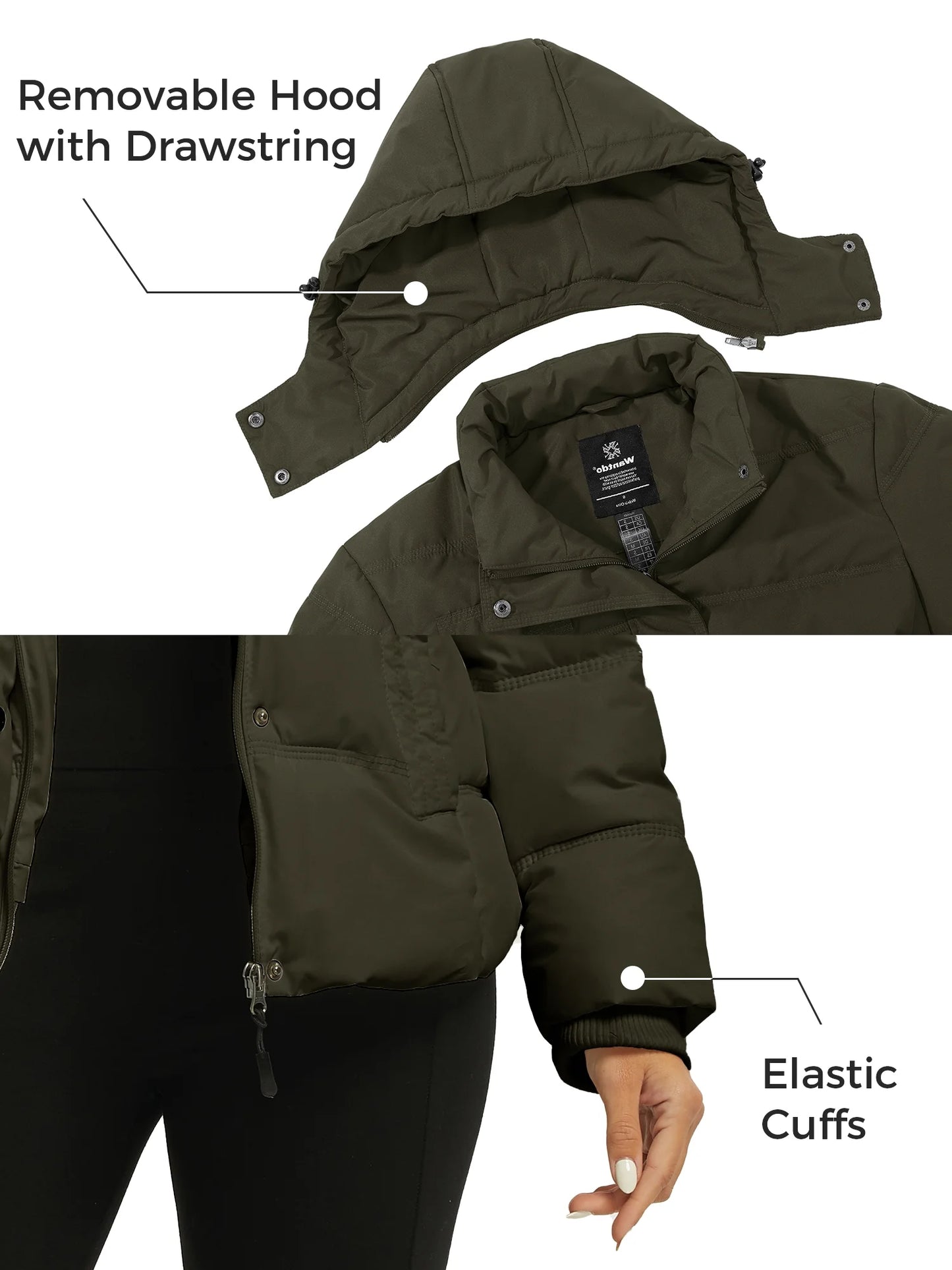 Women's Eco-Friendly Waterproof Winter Jacket Fleece Parka in Army Green, Size S