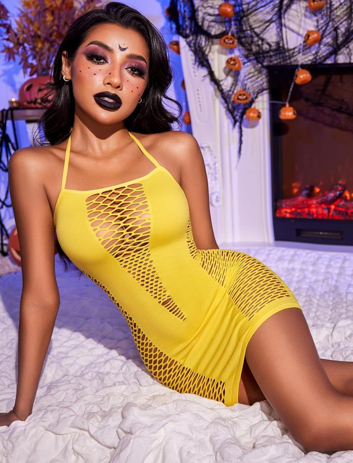 Elegant Fishnet Bodystocking Dress and Babydoll Sleepwear Set