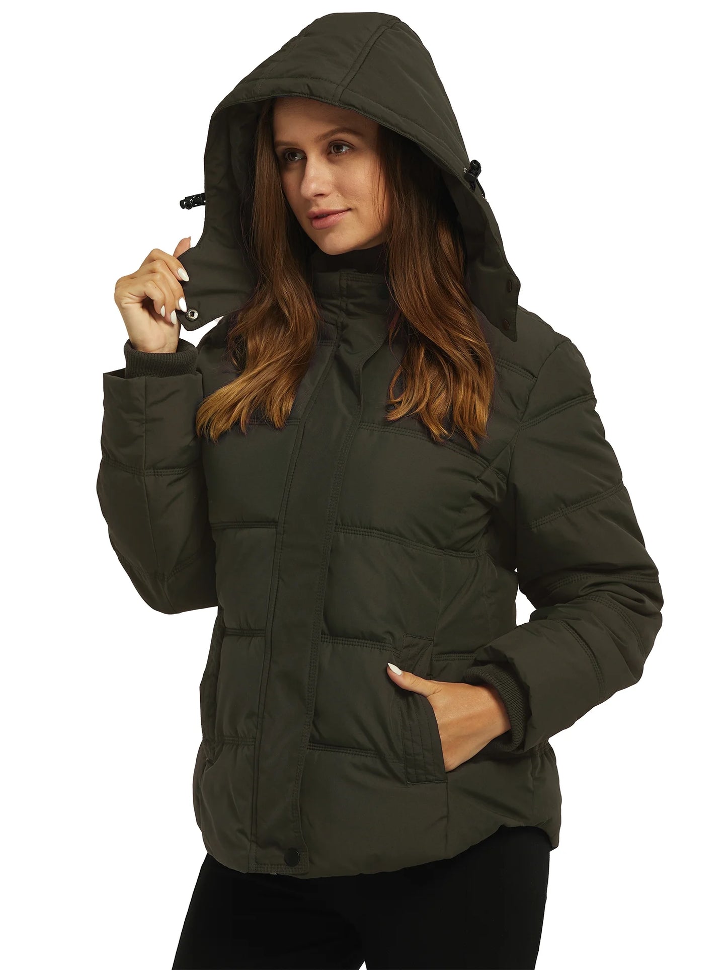 Women's Eco-Friendly Waterproof Winter Jacket Fleece Parka in Army Green, Size S