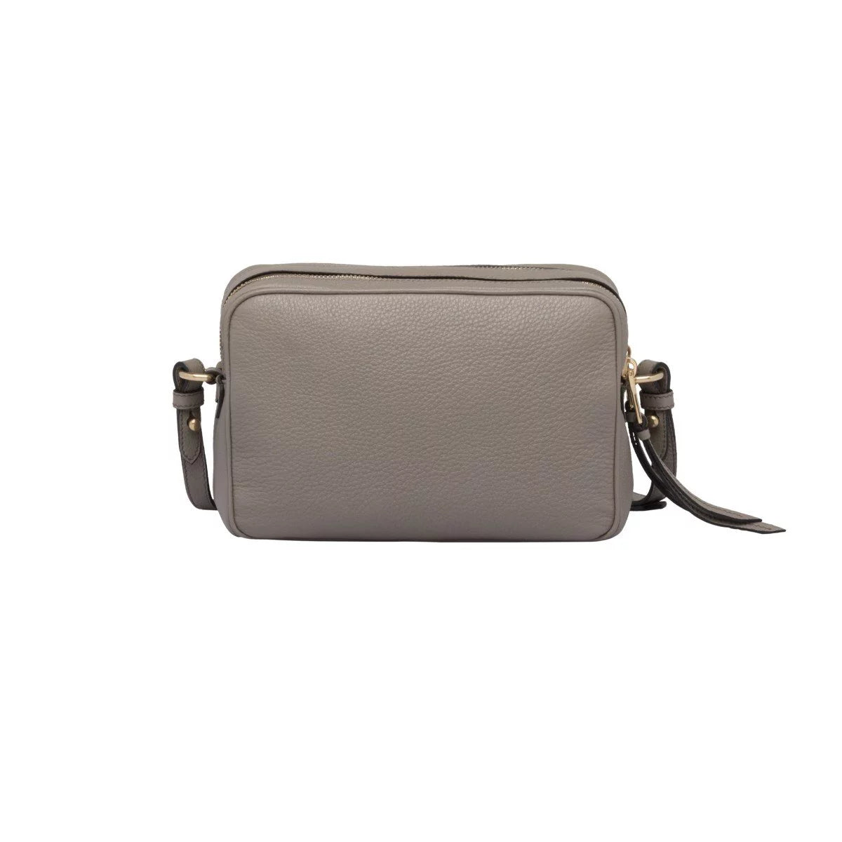 Argilla Grey Vitello Phenix Leather Double Zip Crossbody Bag 1BH079