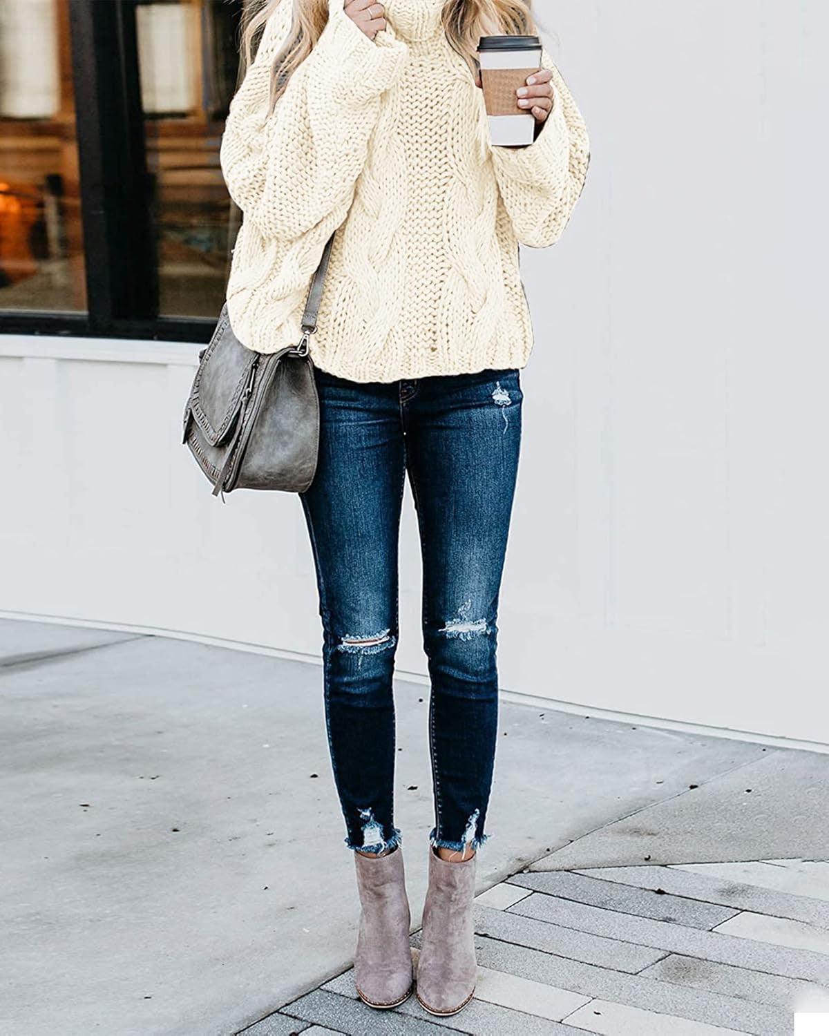Chic Balloon Sleeve Turtleneck Chunky Sweater - Oversized Pullover Outerwear for Winter