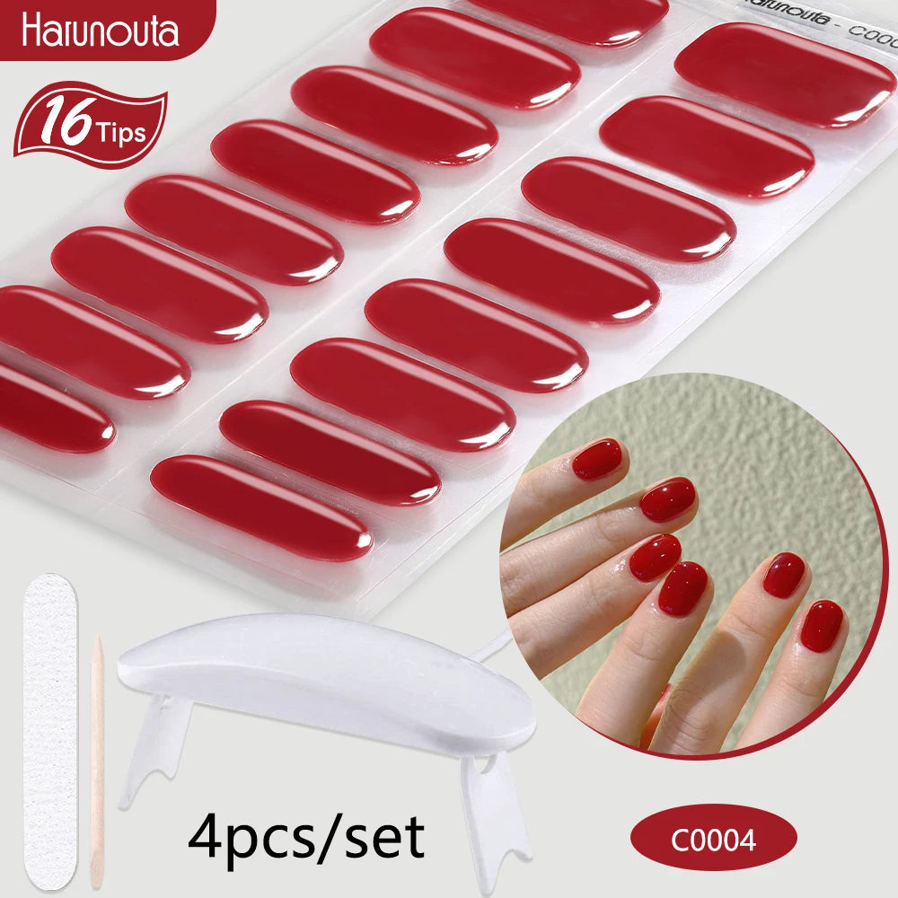 4Pcs/Set Semi Cured Gel Nail Strip with Nail Lamp Sparkly Shinning Gel Nail Polish Nail Stickers Kits Manicure Art