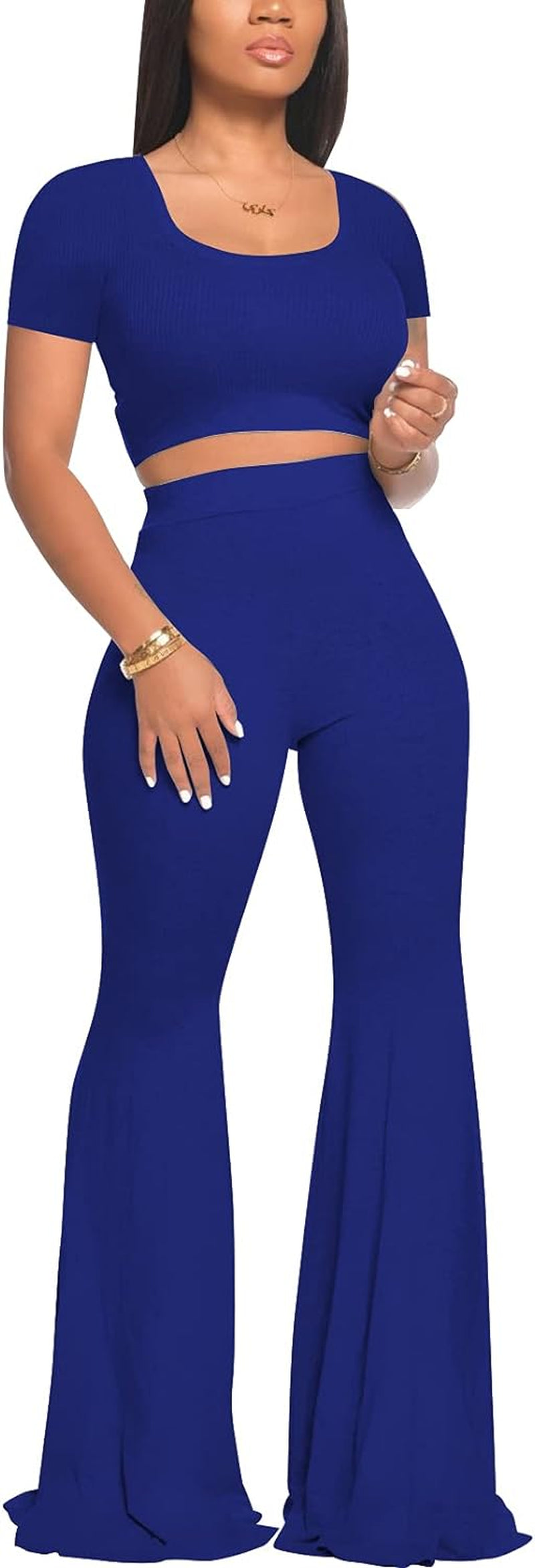 Women's 2-Piece Workout Set - Stylish Crop Top and High-Waisted Flared Pants for Yoga and Sports