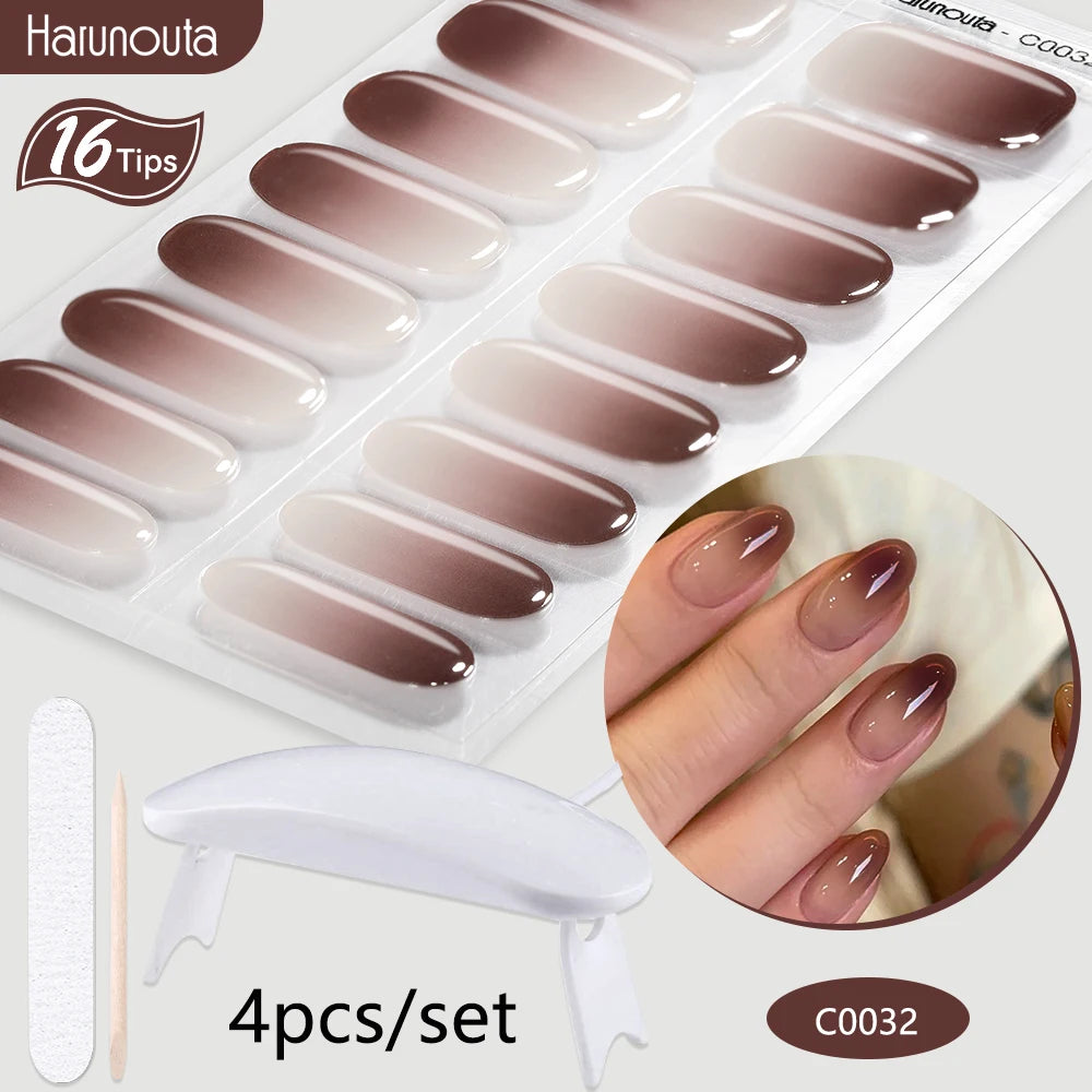 4Pcs/Set Semi Cured Gel Nail Strip with Nail Lamp Sparkly Shinning Gel Nail Polish Nail Stickers Kits Manicure Art