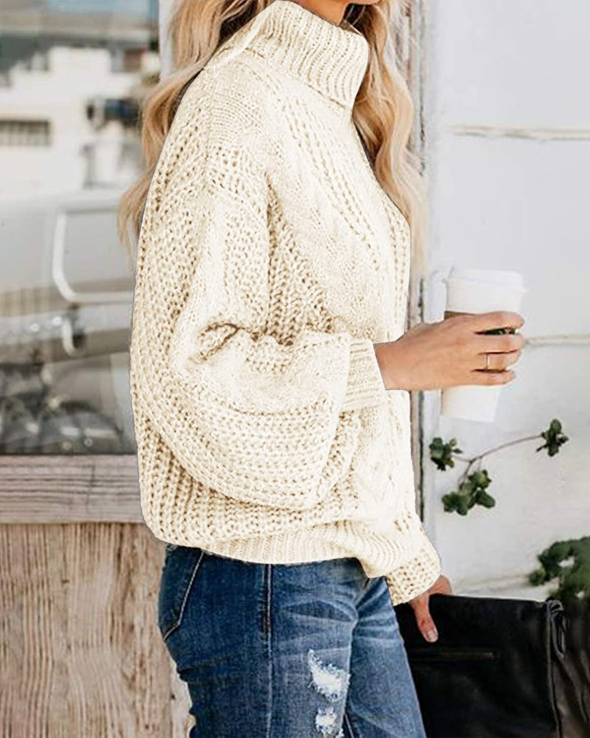 Chic Balloon Sleeve Turtleneck Chunky Sweater - Oversized Pullover Outerwear for Winter