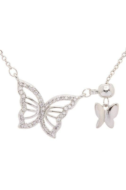 Double Butterfly Charm CZ Pendant Necklace