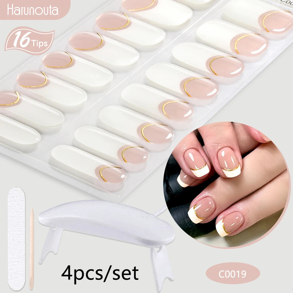 4Pcs/Set Semi Cured Gel Nail Strip with Nail Lamp Sparkly Shinning Gel Nail Polish Nail Stickers Kits Manicure Art
