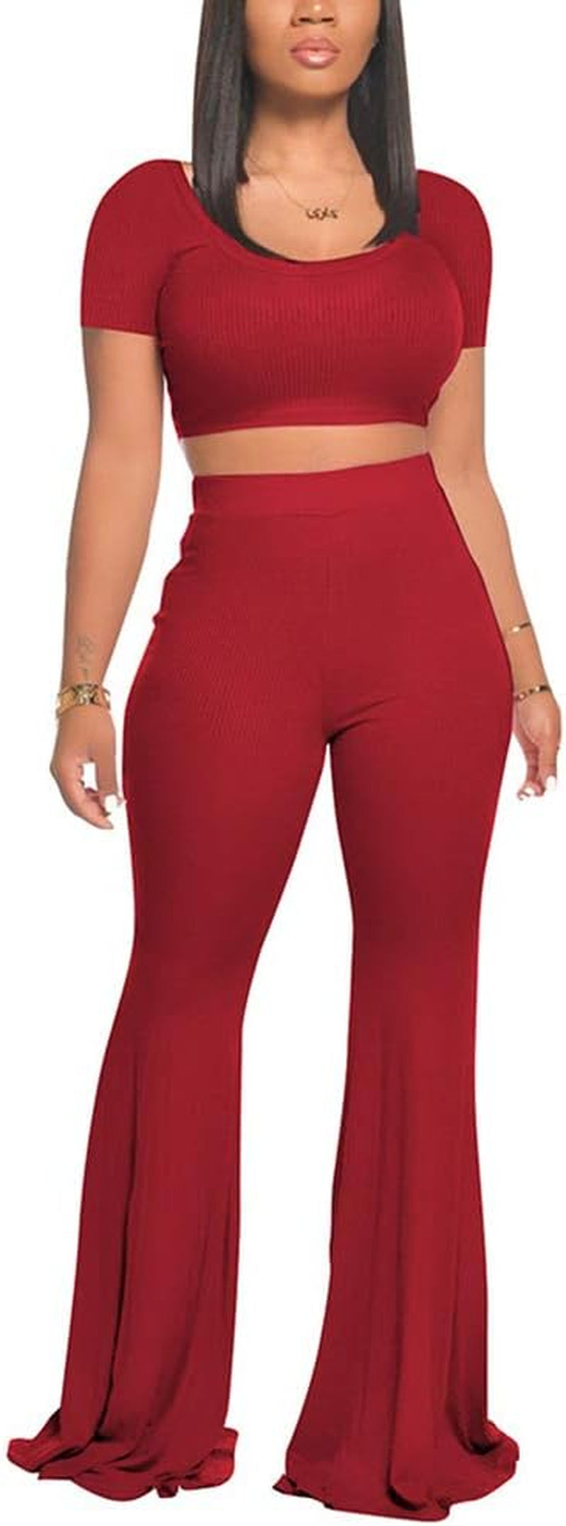 Women's 2-Piece Workout Set - Stylish Crop Top and High-Waisted Flared Pants for Yoga and Sports