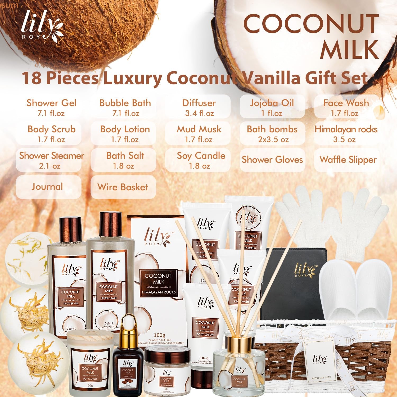 Elegant 18-Piece Bath and Body Gift Basket for Women - Spa Set for Self-Care, Ideal for Birthdays, Christmas, and Mother's Day