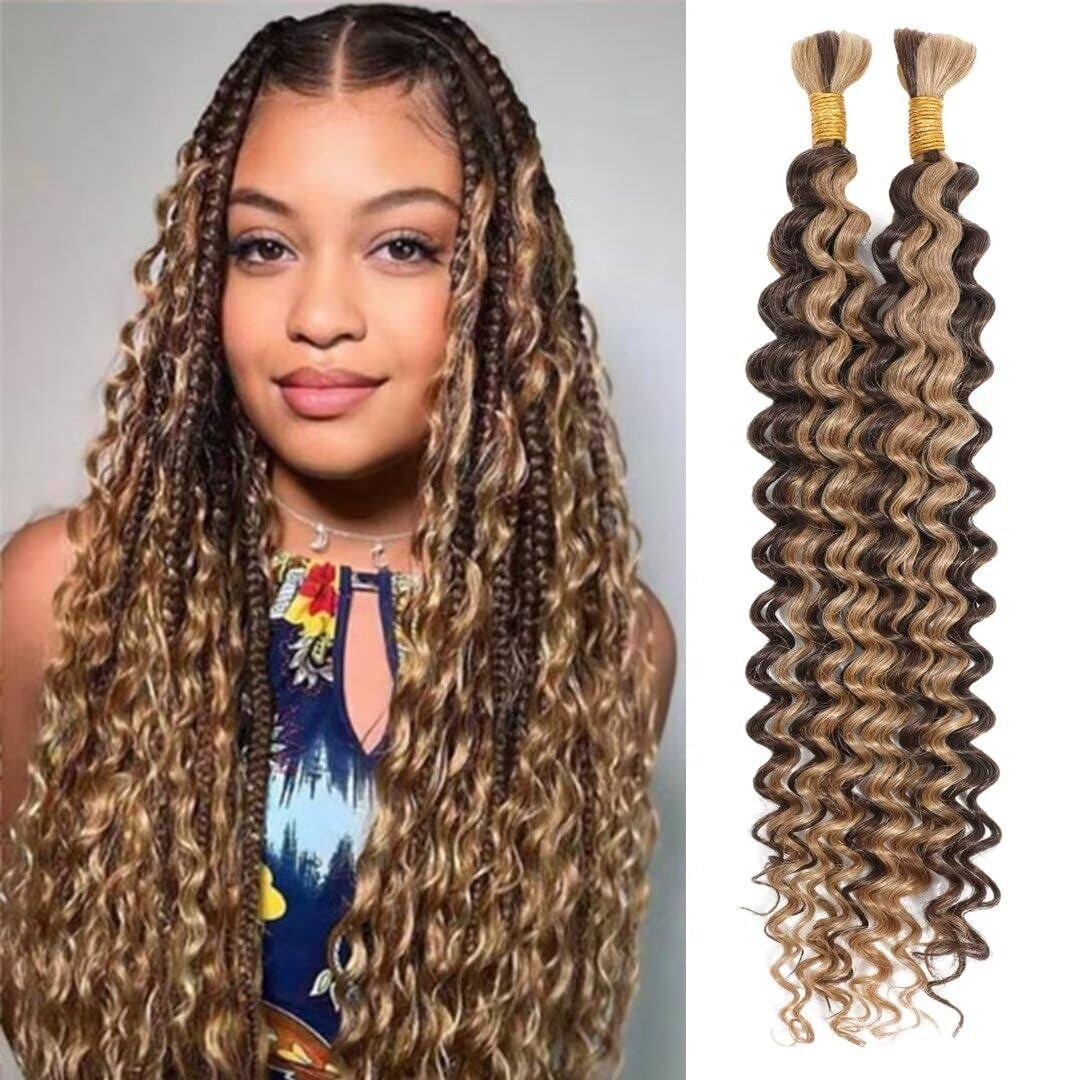 Human Braiding Hair 100G 24 Inch Bulk Deep Wave Human Hair for Braiding Boho Braids Human Hair for Bohemian Knotless Braids Micro Braiding Hair No Weft Human Hair Extensions Natural Black#
