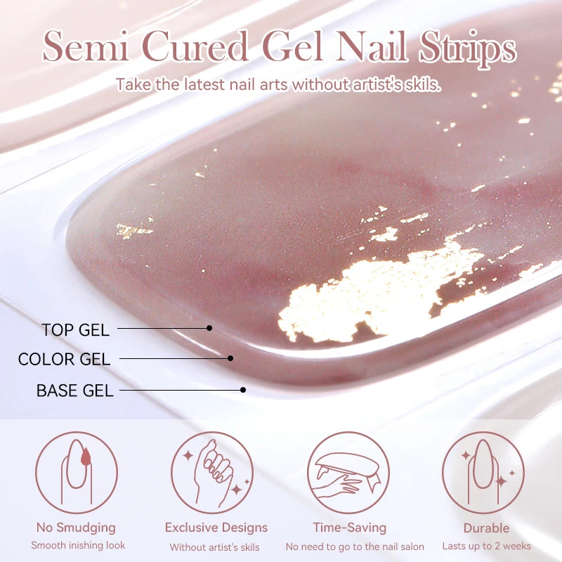 4Pcs/Set Semi Cured Gel Nail Strip with Nail Lamp Sparkly Shinning Gel Nail Polish Nail Stickers Kits Manicure Art