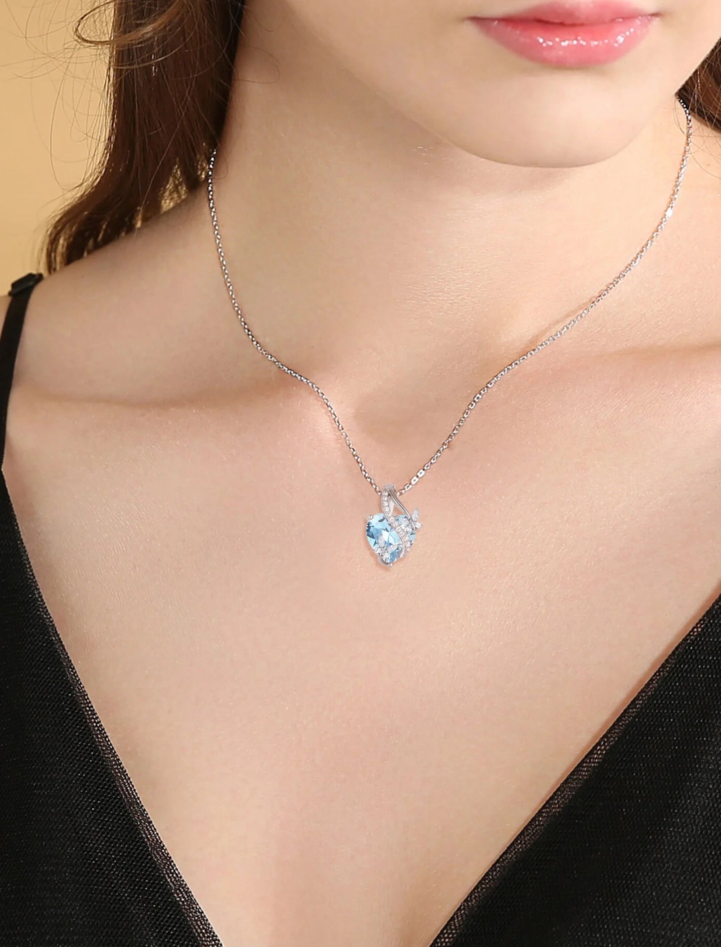 Sterling Silver Infinite Heart Pendant Butterfly Necklace for Women with Created Aquamarine Birthstone - Ideal Jewelry Gift for March Birthdays