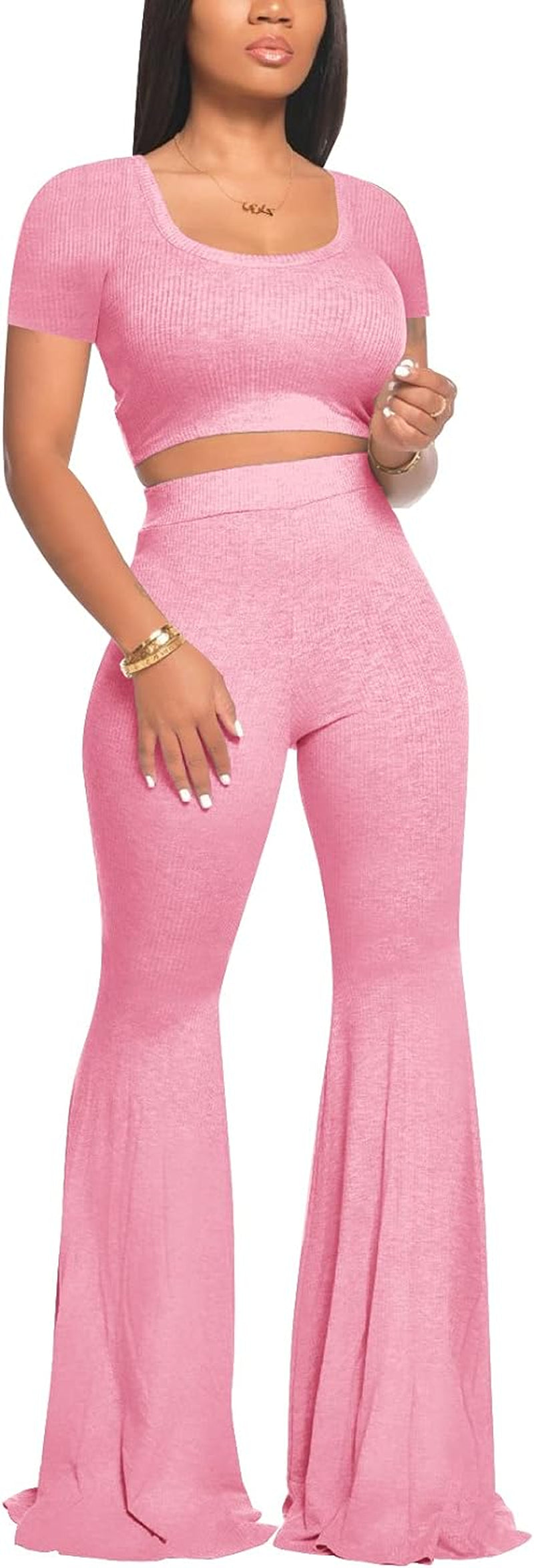 Women's 2-Piece Workout Set - Stylish Crop Top and High-Waisted Flared Pants for Yoga and Sports