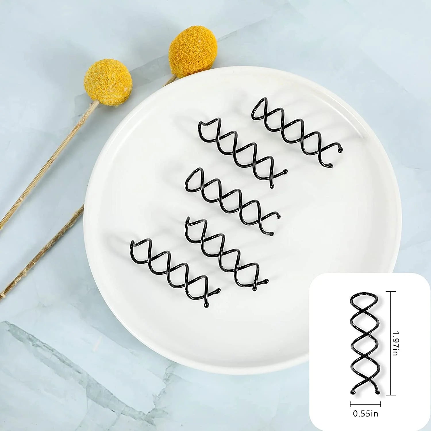 20-Piece Spiral Hair Pin Set, Rotating Non-Scratch Round Tip Twist Screw Hair Pins for Women's Bun Hairstyles, Black Spiral Bobby Pins