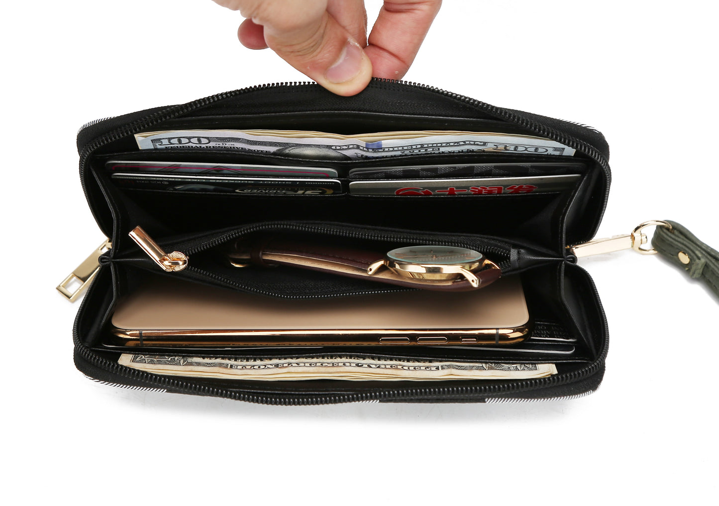 Bonita Checker Women's Tote Bag and Wristlet Wallet Set, Vegan Leather, Cognac