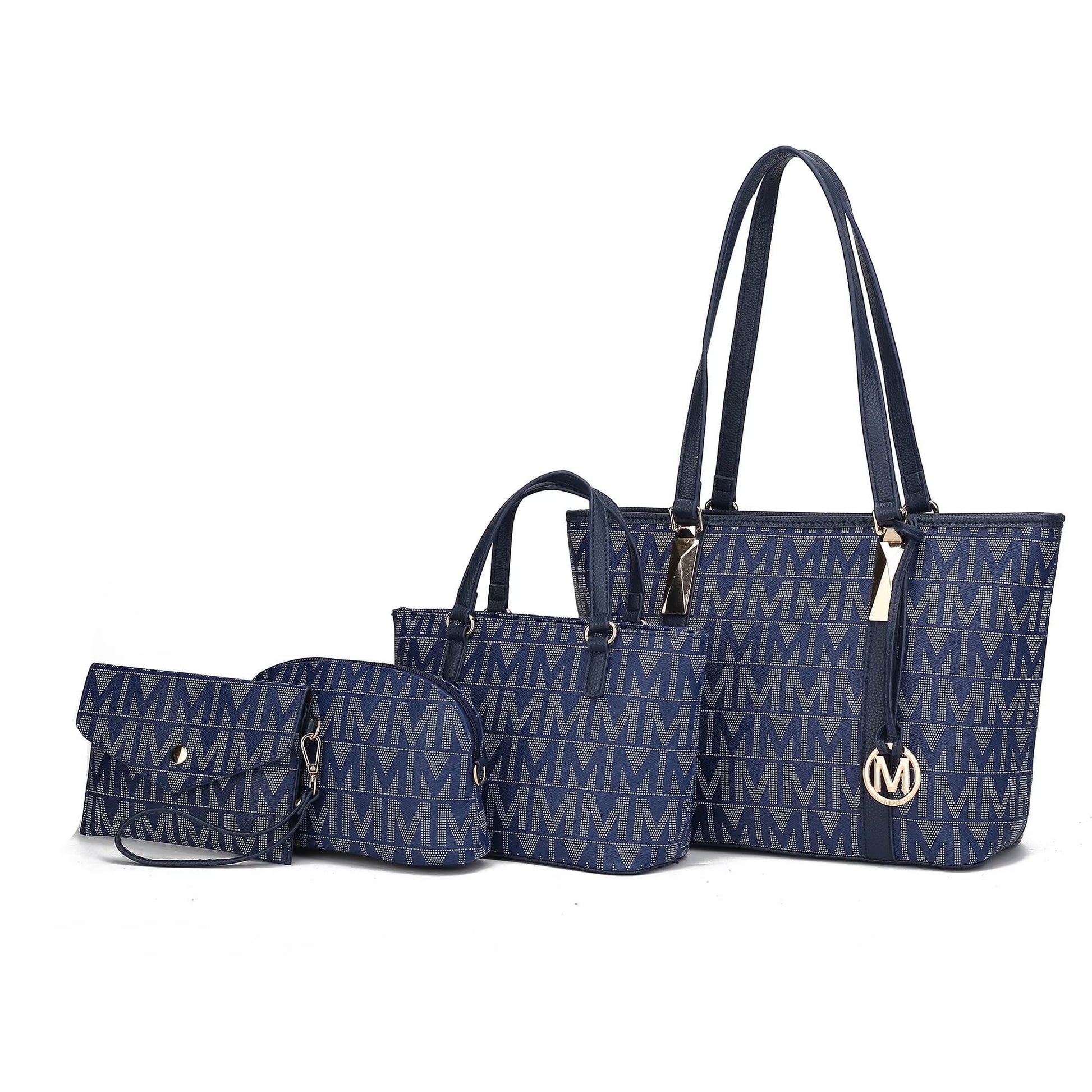 by Mia K. Marimar Women's Navy Blue Tote Bag Set with Pouch and Wristlet - 4 Pieces
