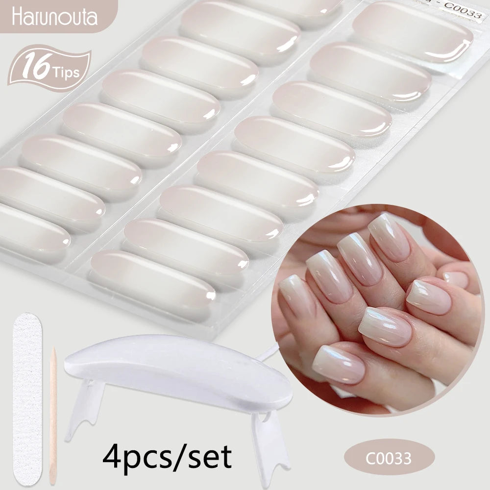 4Pcs/Set Semi Cured Gel Nail Strip with Nail Lamp Sparkly Shinning Gel Nail Polish Nail Stickers Kits Manicure Art