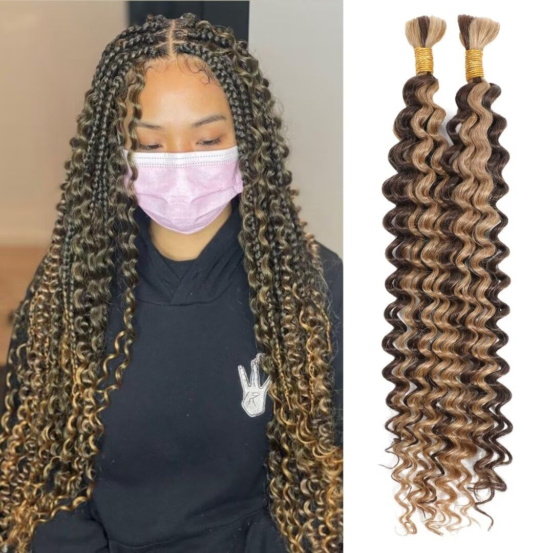 Human Braiding Hair 100G 24 Inch Bulk Deep Wave Human Hair for Braiding Boho Braids Human Hair for Bohemian Knotless Braids Micro Braiding Hair No Weft Human Hair Extensions Natural Black#