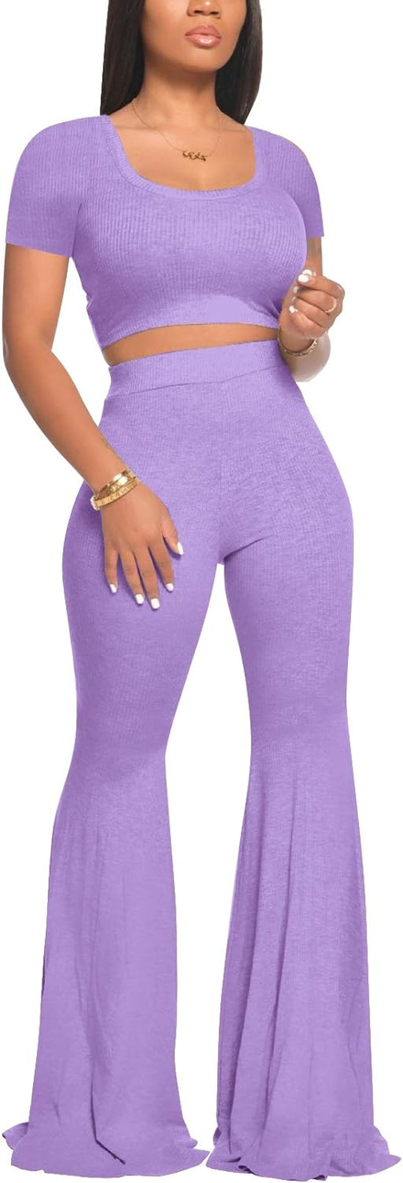 Women's 2-Piece Workout Set - Stylish Crop Top and High-Waisted Flared Pants for Yoga and Sports