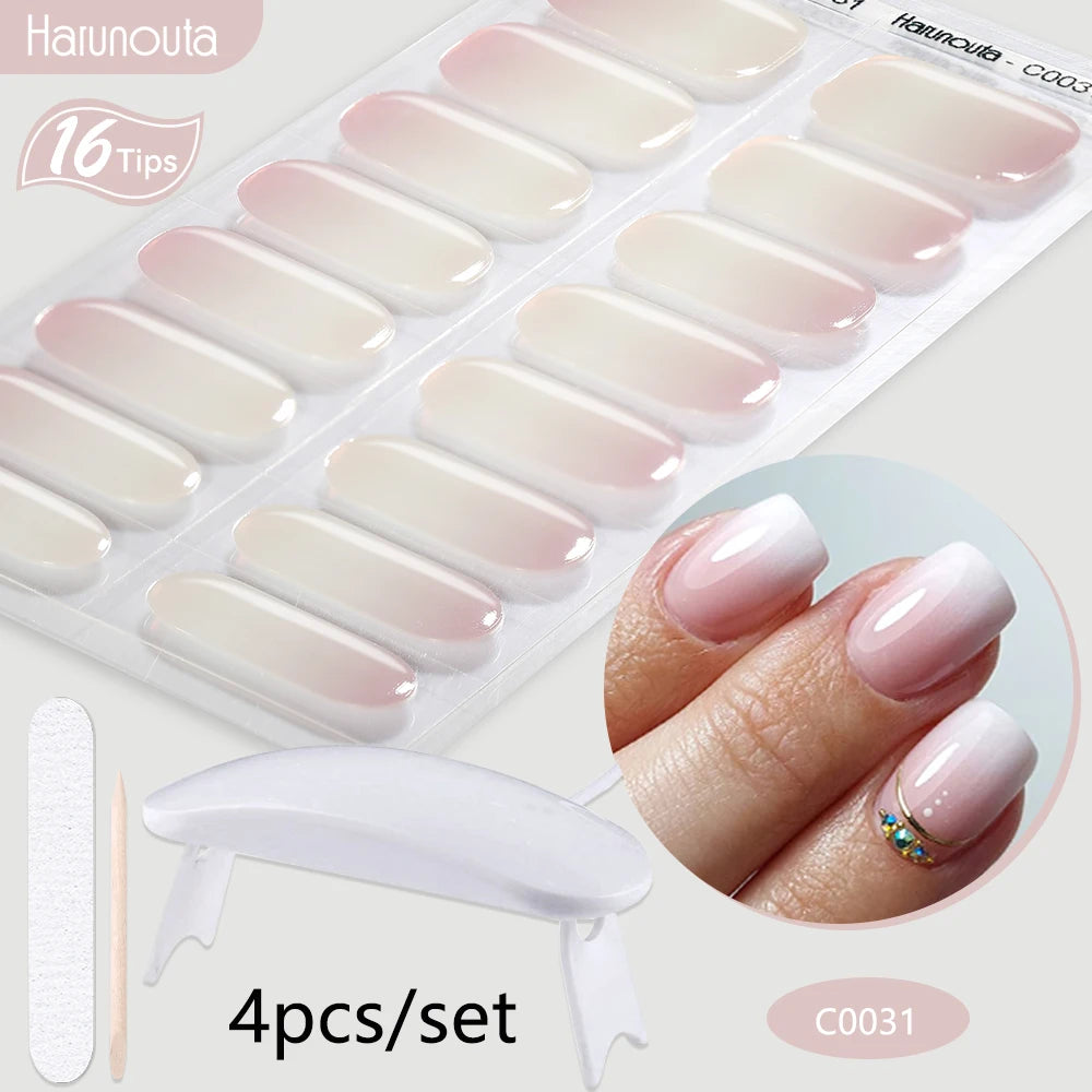 4Pcs/Set Semi Cured Gel Nail Strip with Nail Lamp Sparkly Shinning Gel Nail Polish Nail Stickers Kits Manicure Art