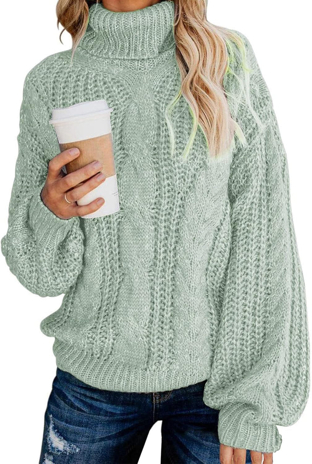 Chic Balloon Sleeve Turtleneck Chunky Sweater - Oversized Pullover Outerwear for Winter