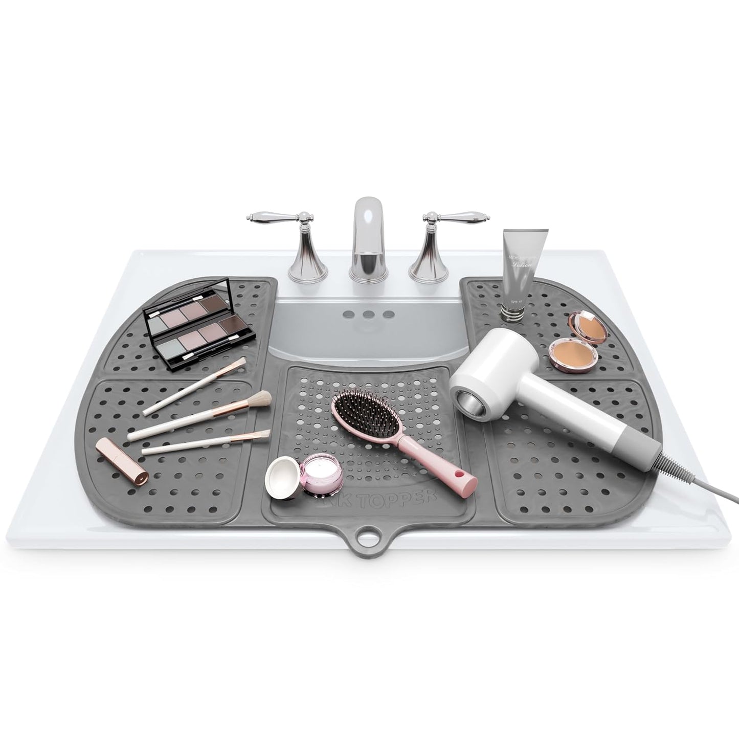 Bathroom Sink Cover for Enhanced Counter Space and Storage | Essential RV Accessory | Silicone Foldable Makeup Brush Cleaning Mat | Hot Tools Organizer | Standard Size, Pacific Blue