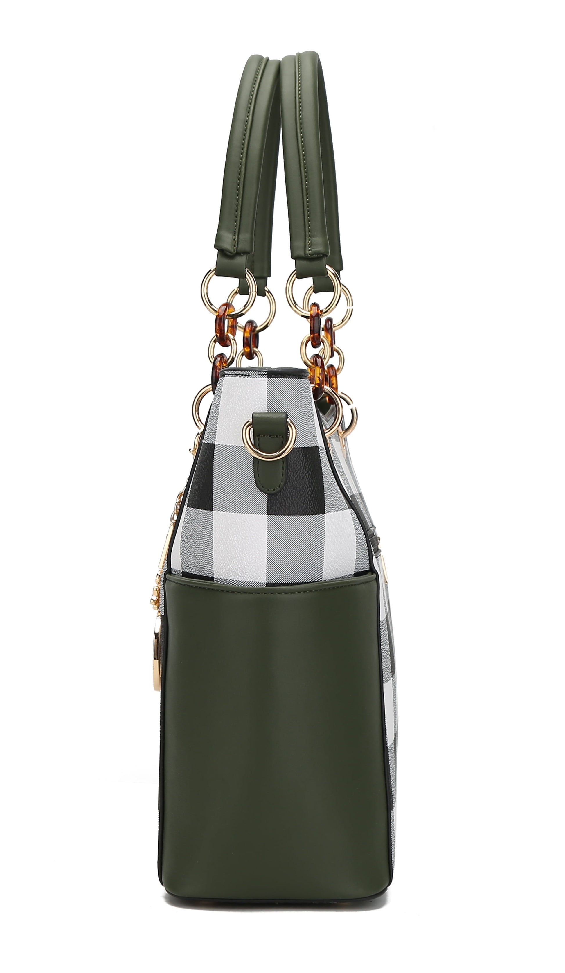 Bonita Checker Women's Tote Bag and Wristlet Wallet Set, Vegan Leather, Cognac