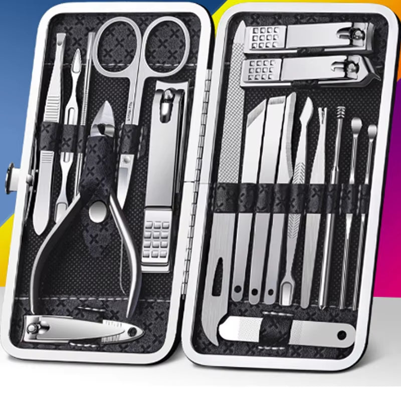 19PCS Professional Stainless Steel Pedicure Set Personal Care Travel Kit Manicure Set Pedicure Kits High Quality Nail Clippers