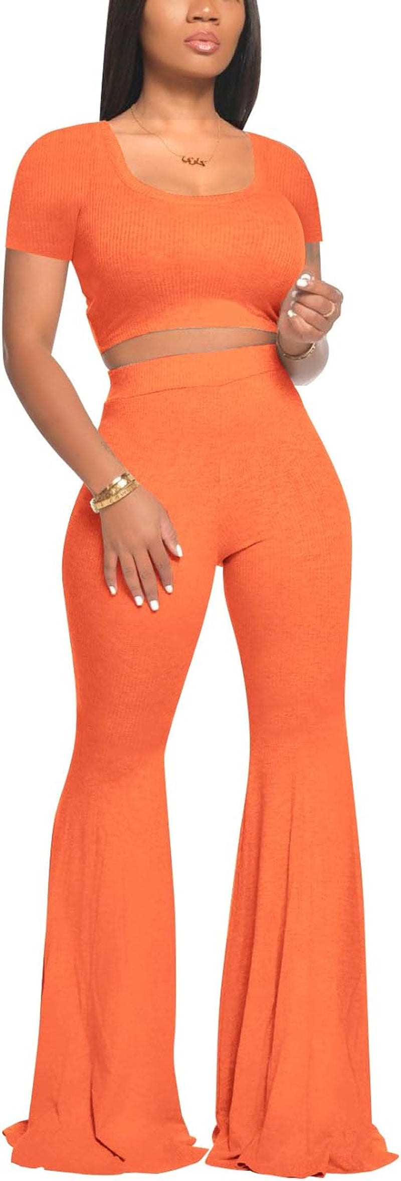 Women's 2-Piece Workout Set - Stylish Crop Top and High-Waisted Flared Pants for Yoga and Sports