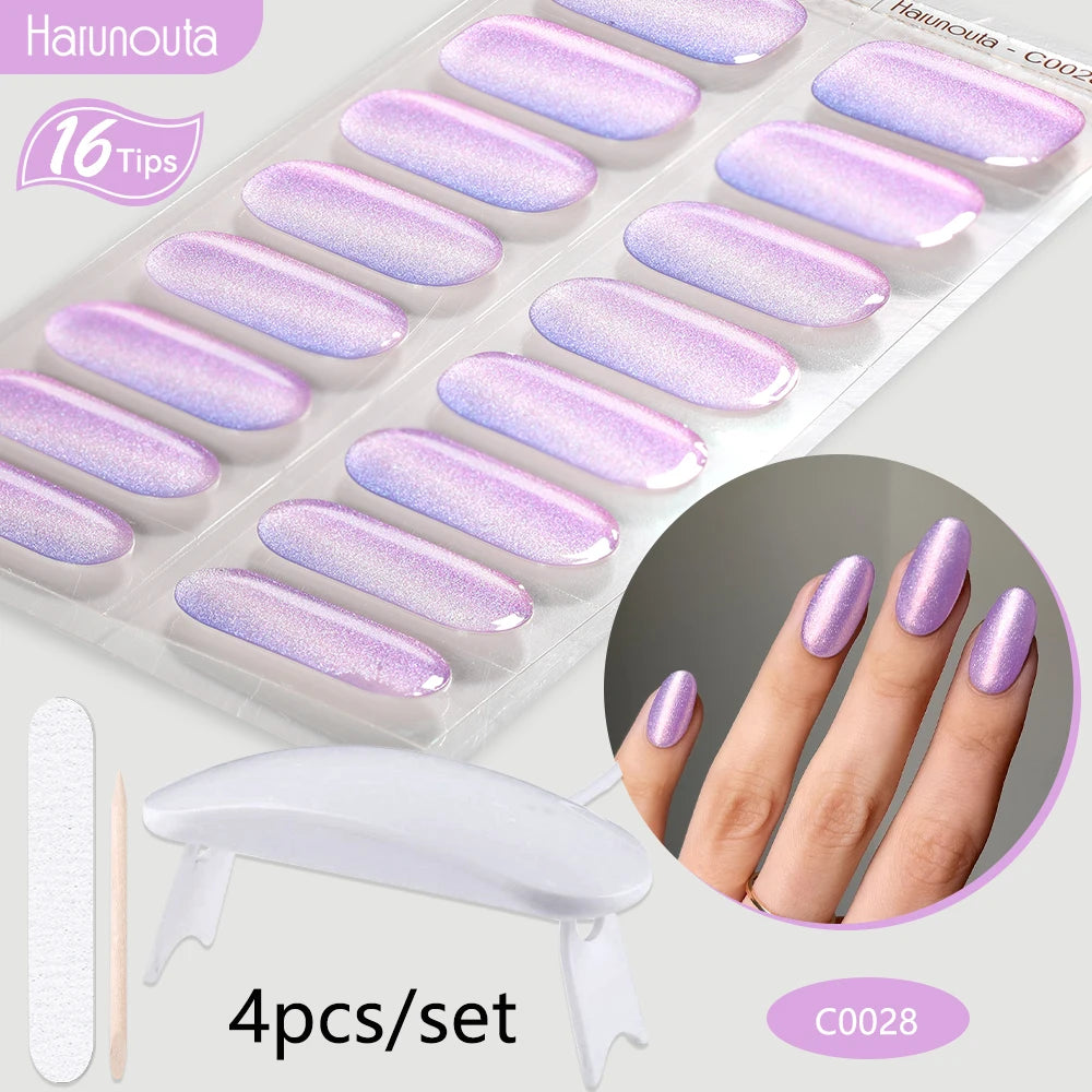 4Pcs/Set Semi Cured Gel Nail Strip with Nail Lamp Sparkly Shinning Gel Nail Polish Nail Stickers Kits Manicure Art