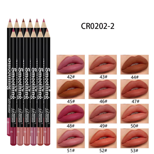 12-Piece Professional Lip Liner Pencil Set with 12 Matte Non-Stick Cup Nude Lipstick Shades