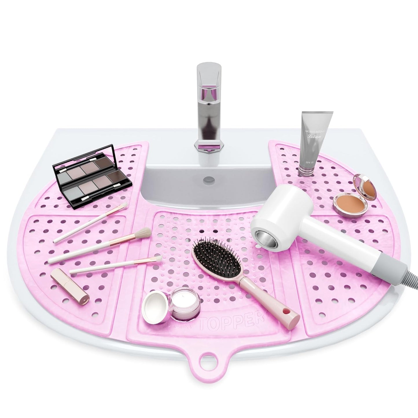 Bathroom Sink Cover for Enhanced Counter Space and Storage | Essential RV Accessory | Silicone Foldable Makeup Brush Cleaning Mat | Hot Tools Organizer | Standard Size, Pacific Blue