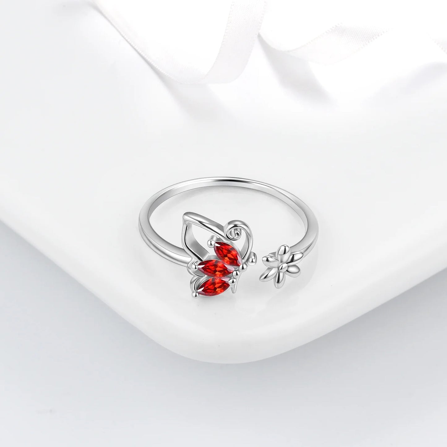 January Birthstone Jewelry Set: Red Butterfly Garnet Fine Necklace, Earrings, Ring, and Bracelet in Sterling Silver - Ideal Gifts for Christmas, Birthdays, and Mother's Day