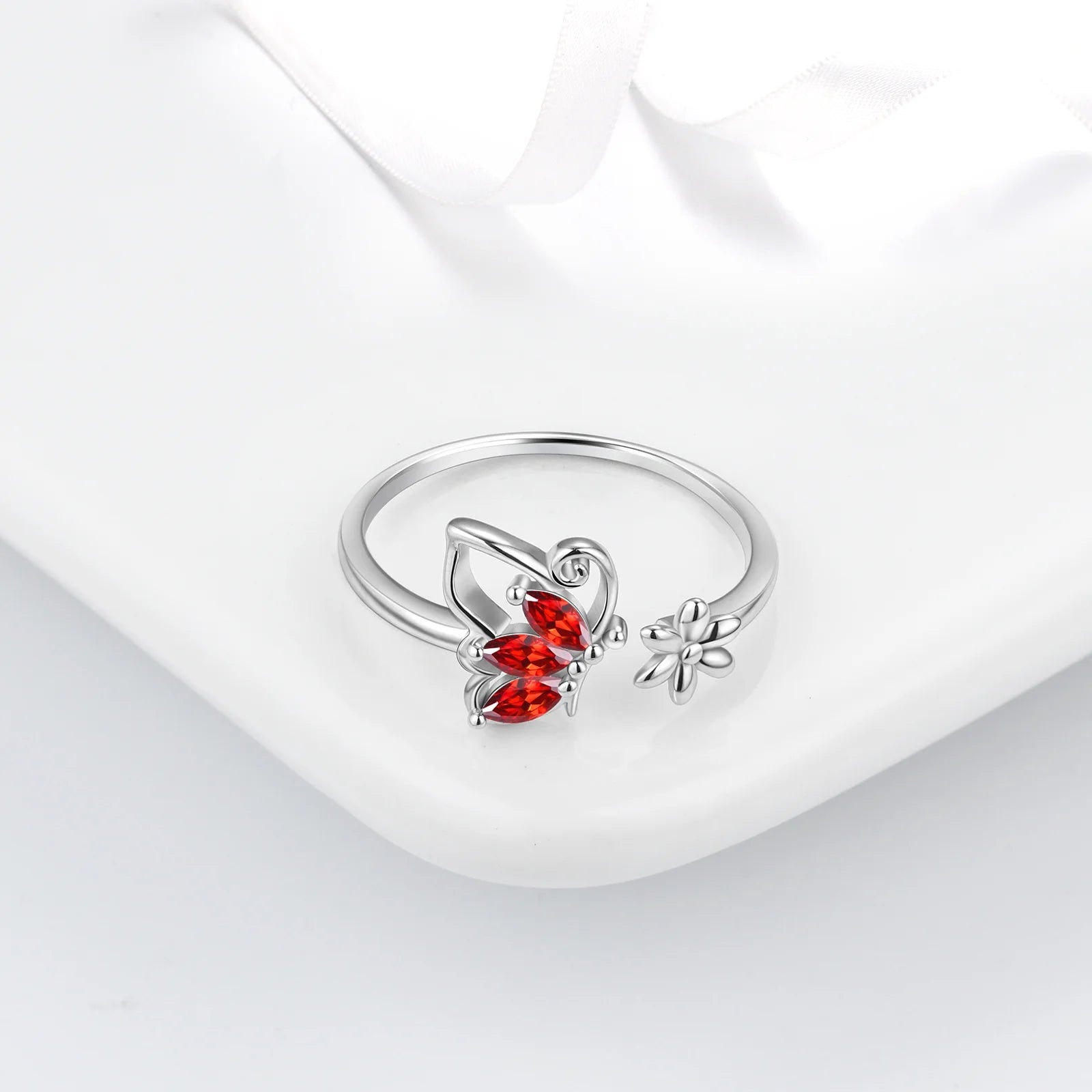 January Birthstone Jewelry Set: Red Butterfly Garnet Fine Necklace, Earrings, Ring, and Bracelet in Sterling Silver - Ideal Gifts for Christmas, Birthdays, and Mother's Day