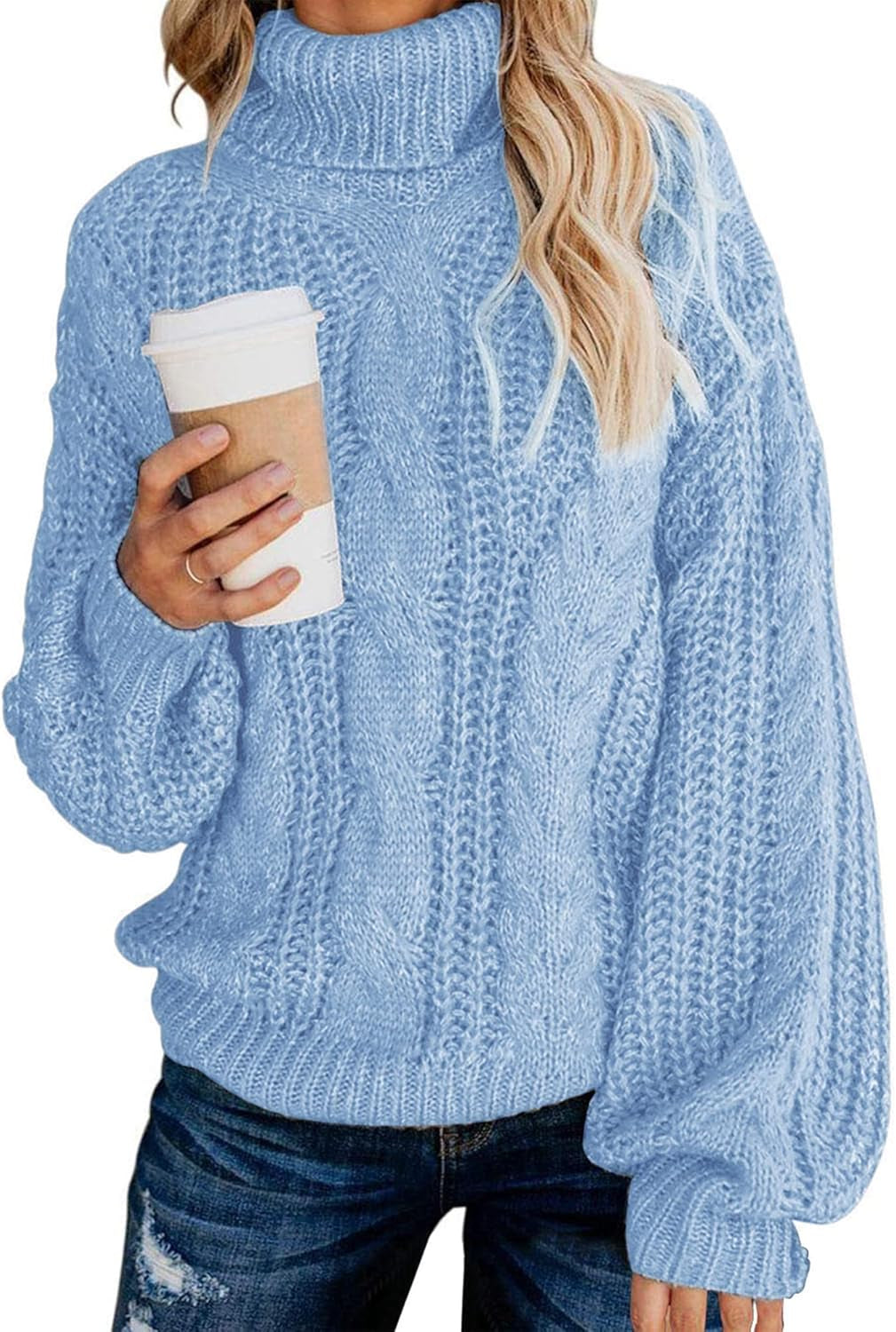 Chic Balloon Sleeve Turtleneck Chunky Sweater - Oversized Pullover Outerwear for Winter