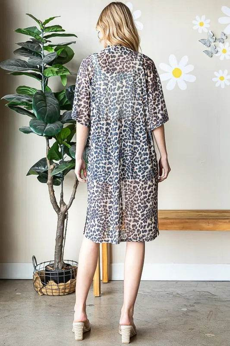 Heimish Full Size Leopard Open Front Cardigan plus Size