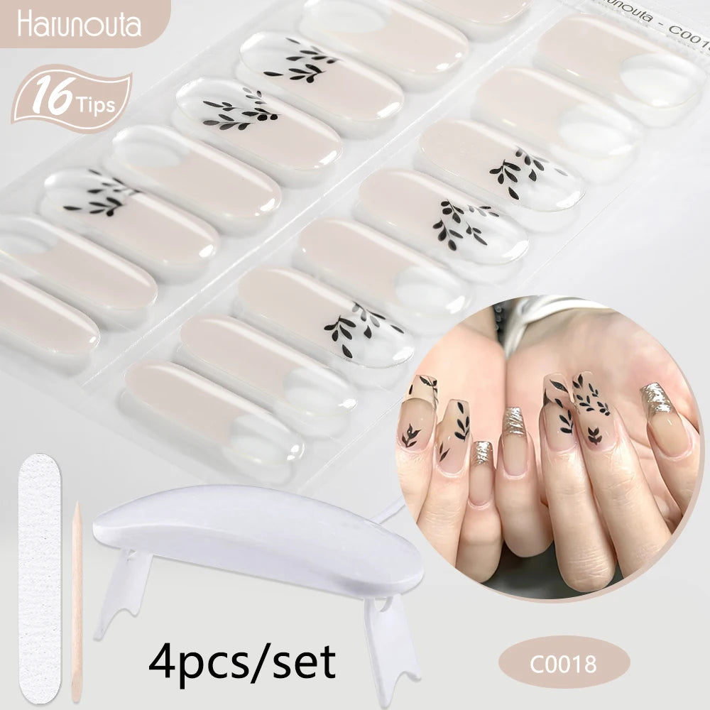4Pcs/Set Semi Cured Gel Nail Strip with Nail Lamp Sparkly Shinning Gel Nail Polish Nail Stickers Kits Manicure Art