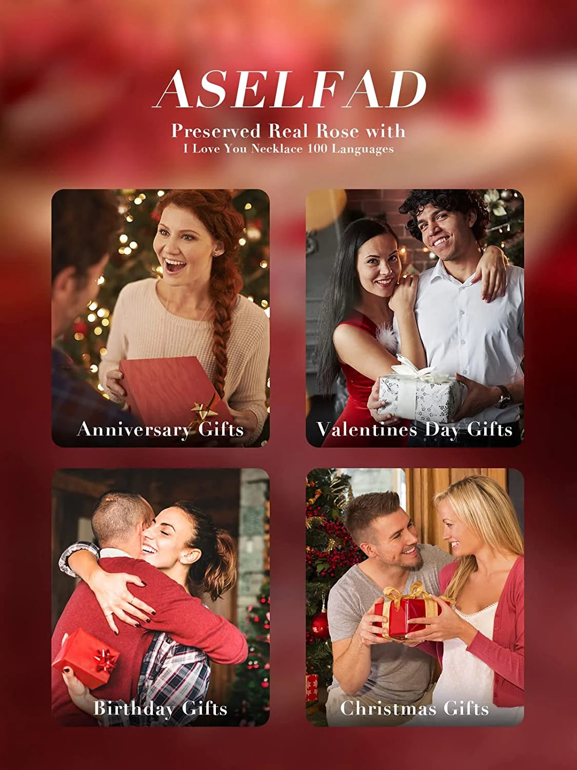 Eternal Preserved Red Rose with "I Love You" Necklace in 100 Languages - Timeless Floral Gift for Mother's Day, Birthdays, Anniversaries, and Romantic Occasions