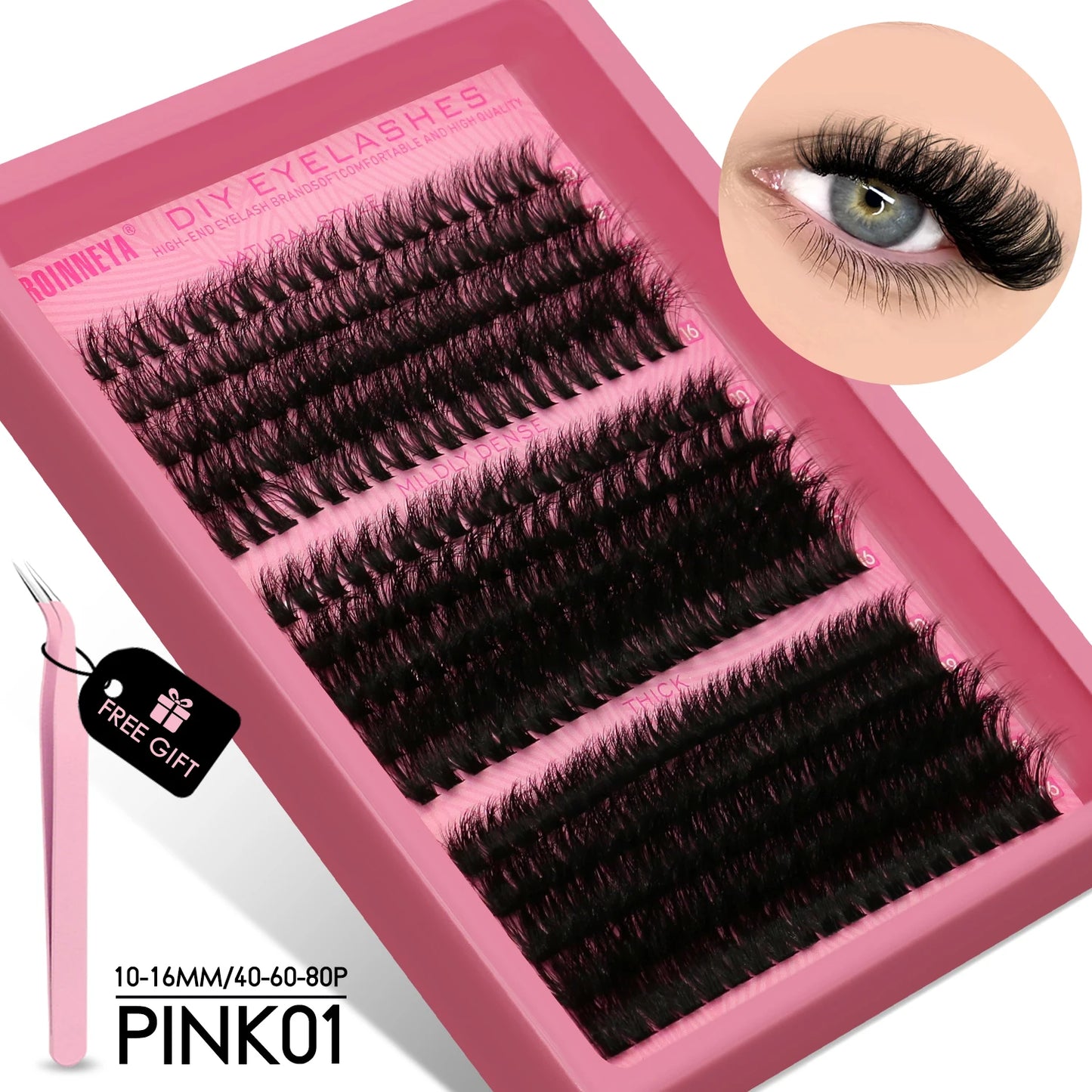 GROINNEYA Cluster Lashes Kit Individual Lashes Volume Mixed Tray 3D Faux Mink Lashes Wispy Eyelash Extension Makeup