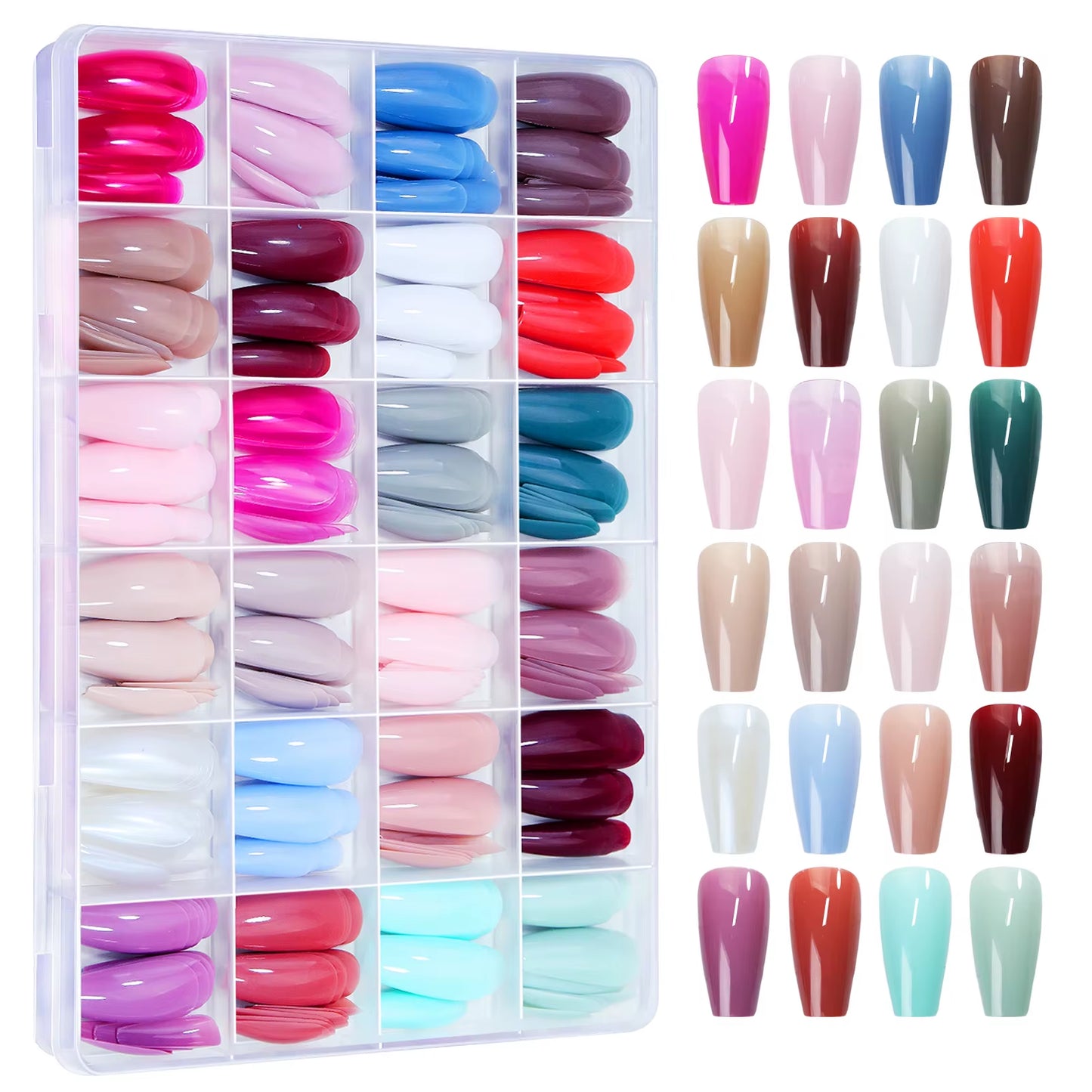 96Pcs/Box Matte Coffin Press on Nail Full Cover False Nails Mixed Size Solid Color Extension Oval Capsule Almond DIY Accessorie
