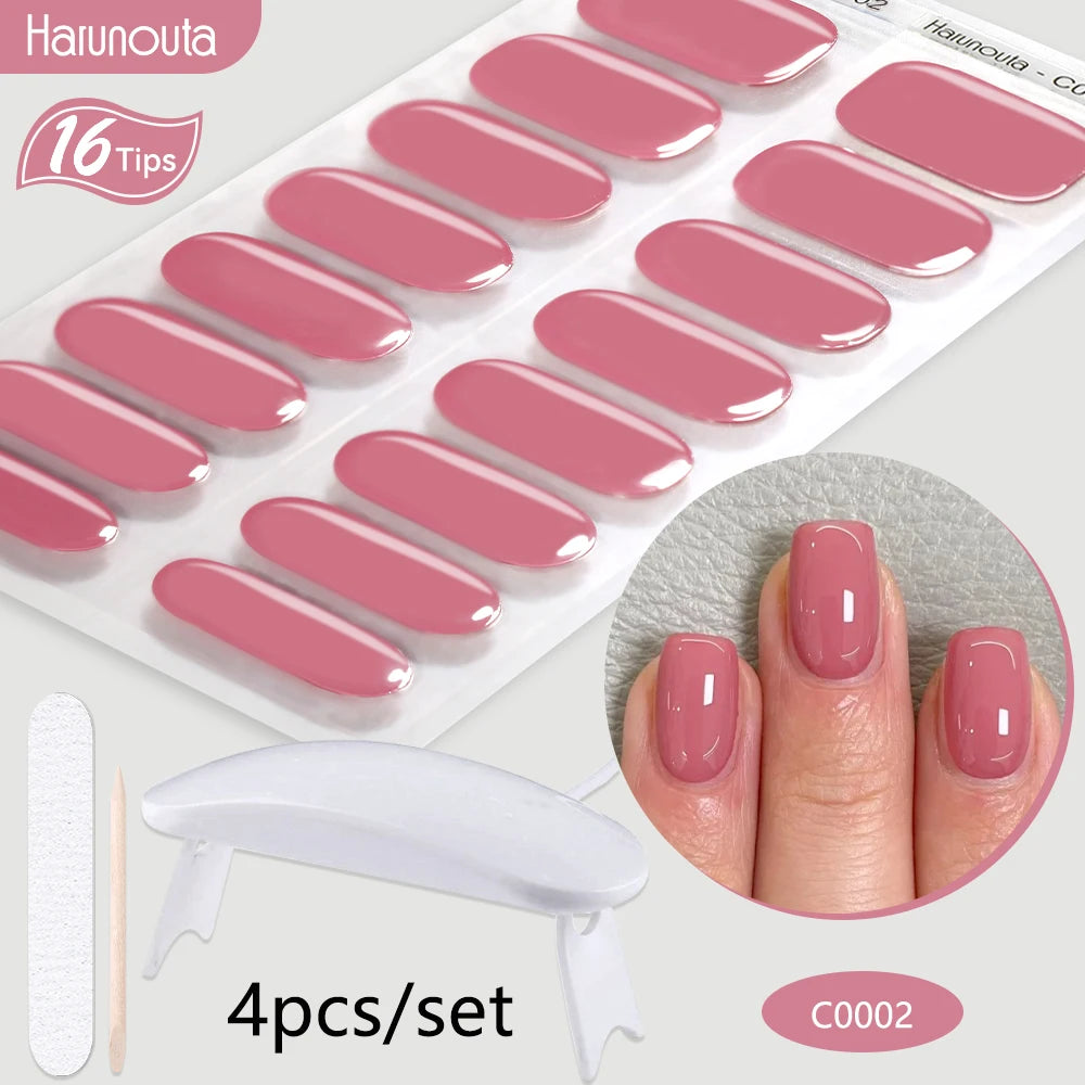 4Pcs/Set Semi Cured Gel Nail Strip with Nail Lamp Sparkly Shinning Gel Nail Polish Nail Stickers Kits Manicure Art