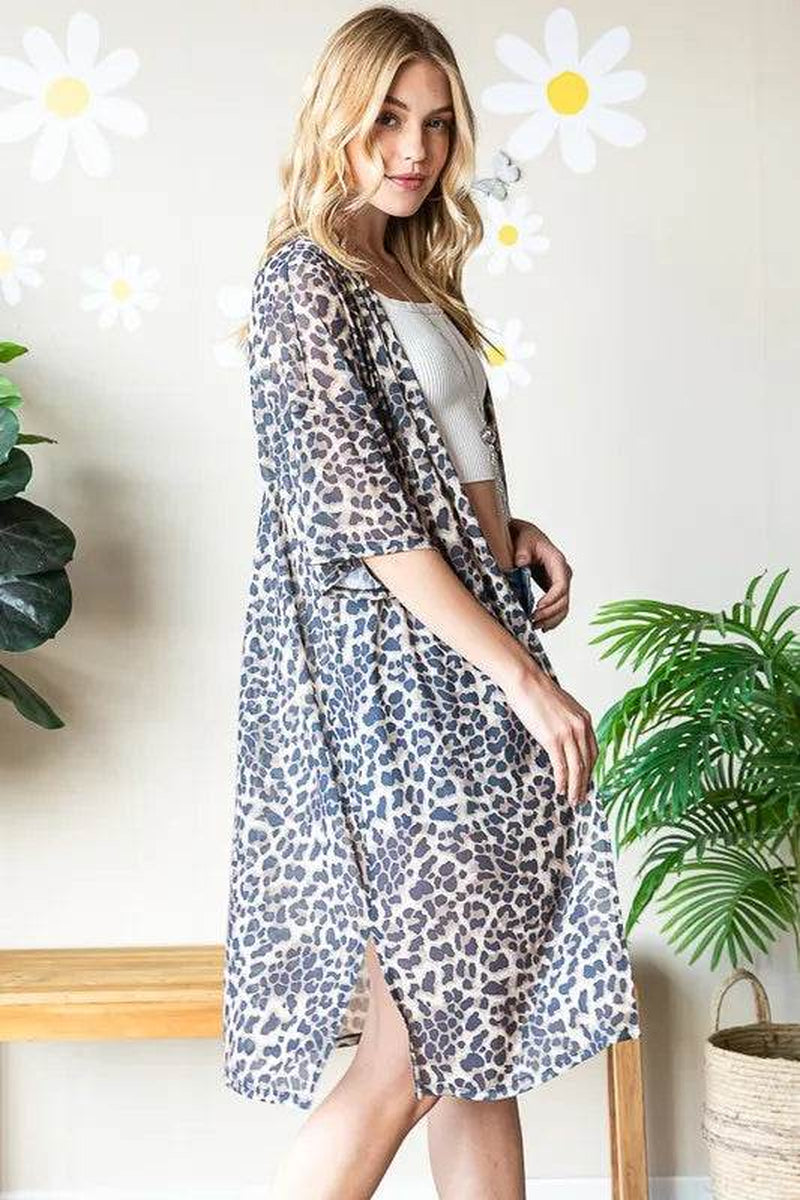 Heimish Full Size Leopard Open Front Cardigan plus Size