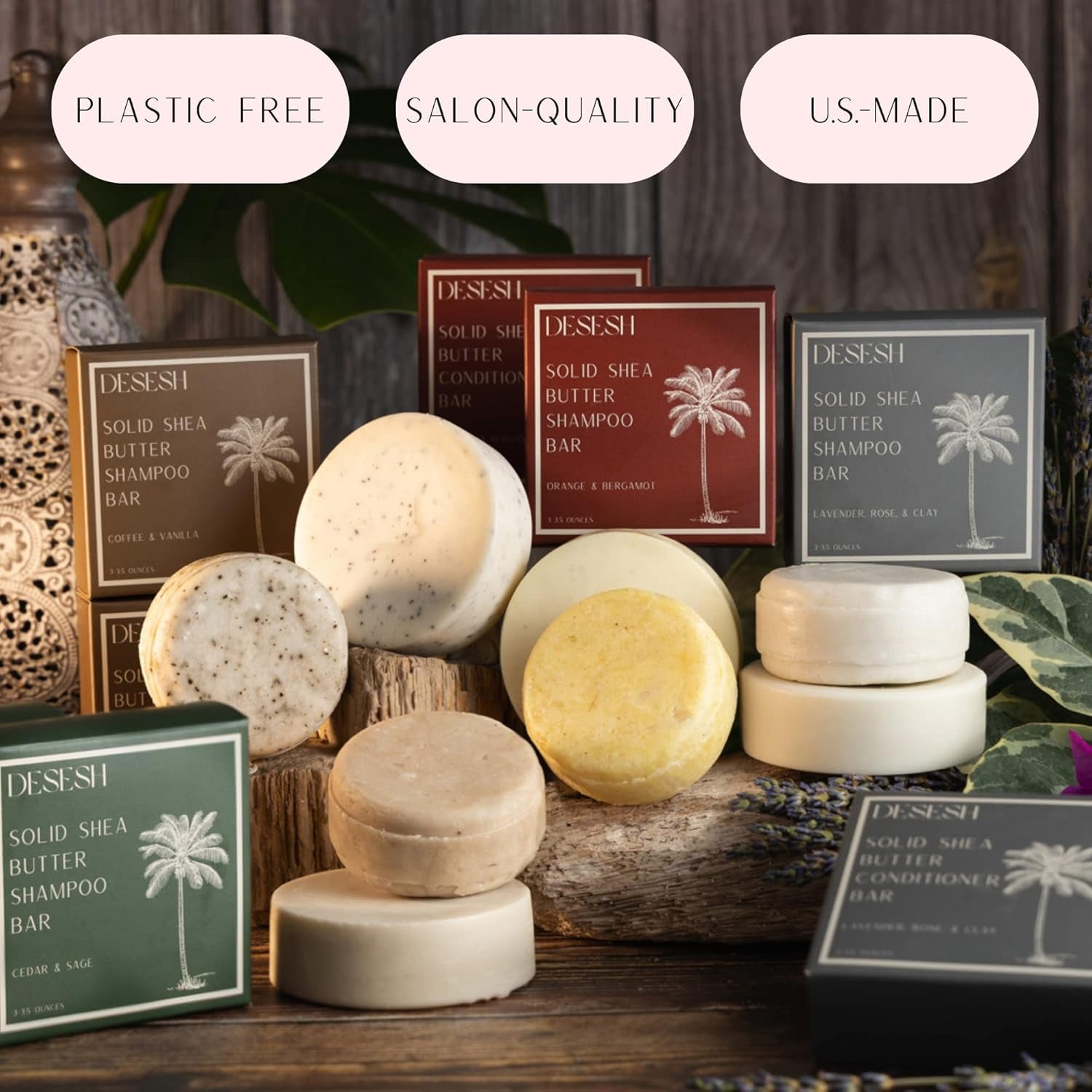 Shea Butter XL Solid Conditioner Bar - Handmade in the USA, Vegan, Cruelty-Free, Plastic-Free, Suitable for All Hair Types, with Natural Lavender, Rose, and Clay Ingredients