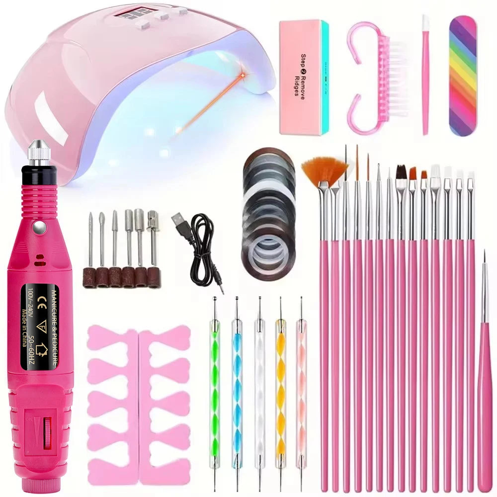 LINMANDA Nail Art Kit with 54W UV 18Pcs Lamp Glue Dryer Polisher Dead Skin Remover Finger Separator Manicure Pedicure Home Use