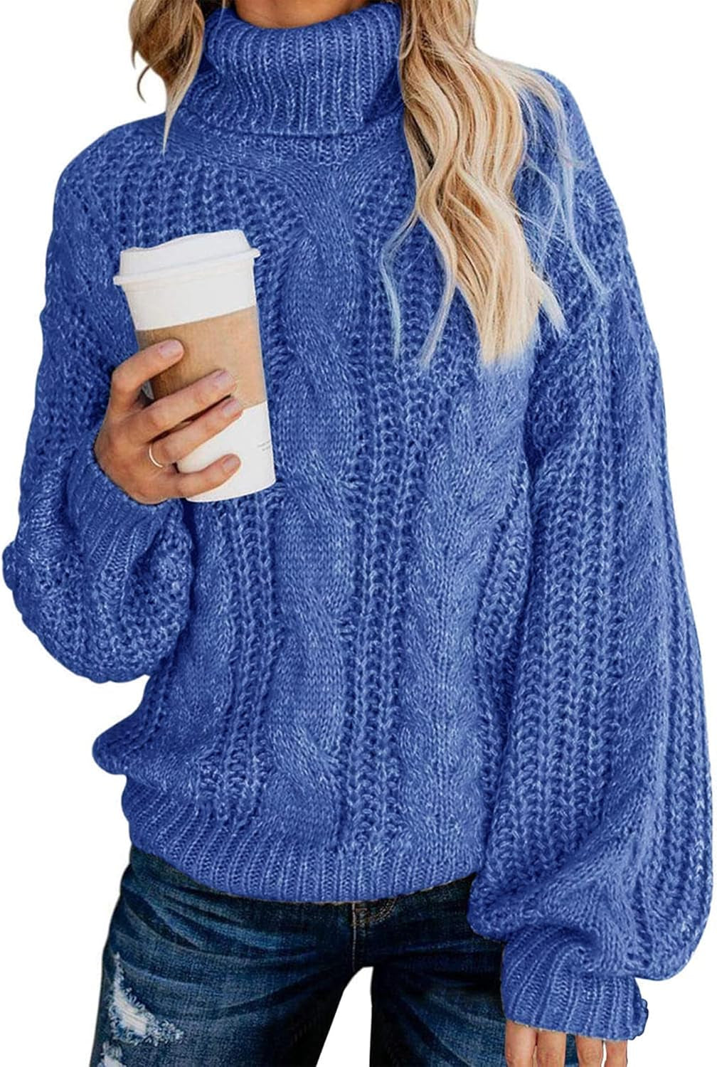 Chic Balloon Sleeve Turtleneck Chunky Sweater - Oversized Pullover Outerwear for Winter
