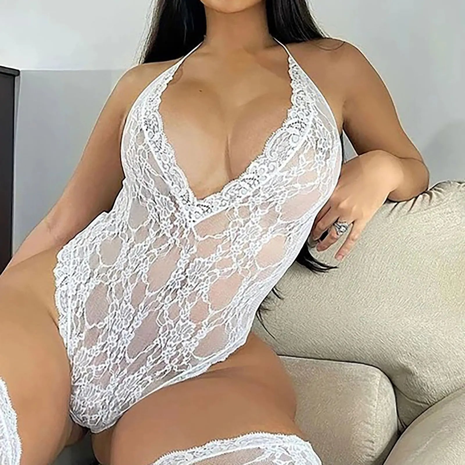 Plus Size Women's Lace Babydoll Lingerie Nightwear Bodysuit Dress