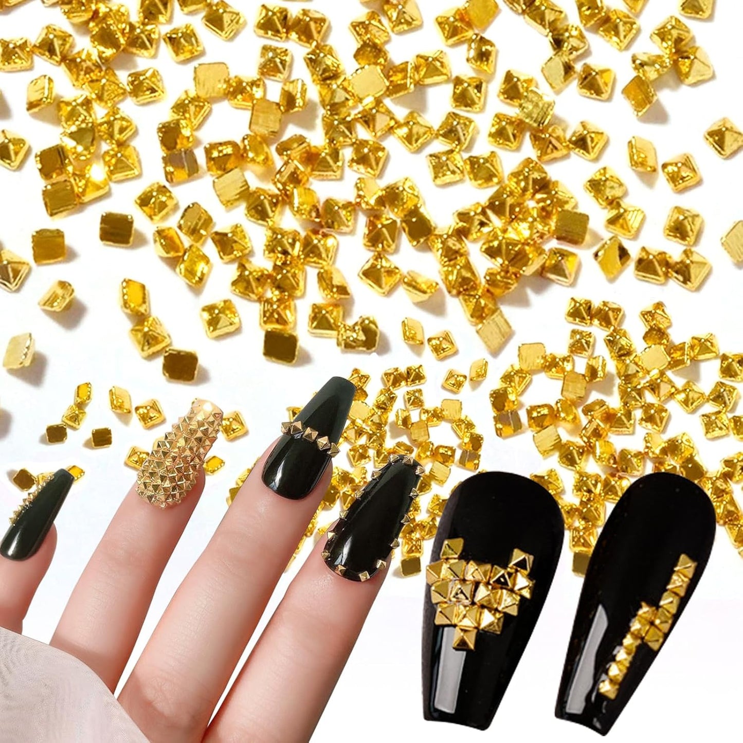 6 Boxes Gold Nail Charms Studs Rose Star Moon Feather Shape Metal Nail 3D Charm Kit 3D Nail Art Jewelry Decoration with 1Pc Tweezers and Picker Pencil Tools