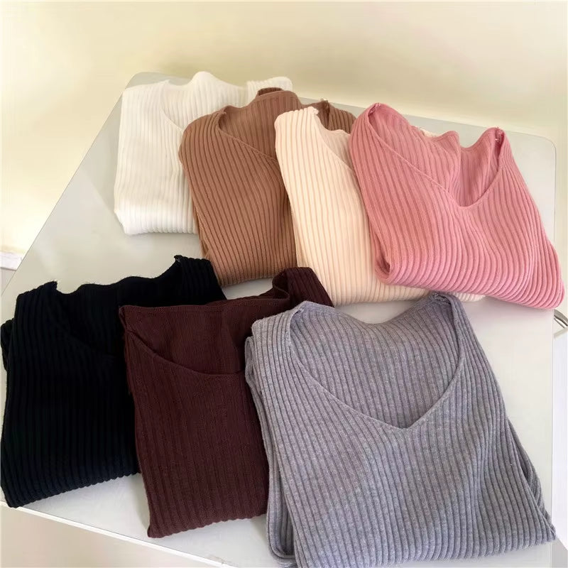 Women's Casual Long Sleeve Knitted Pullover - Autumn/Winter 2025 Solid Jersey Sweater