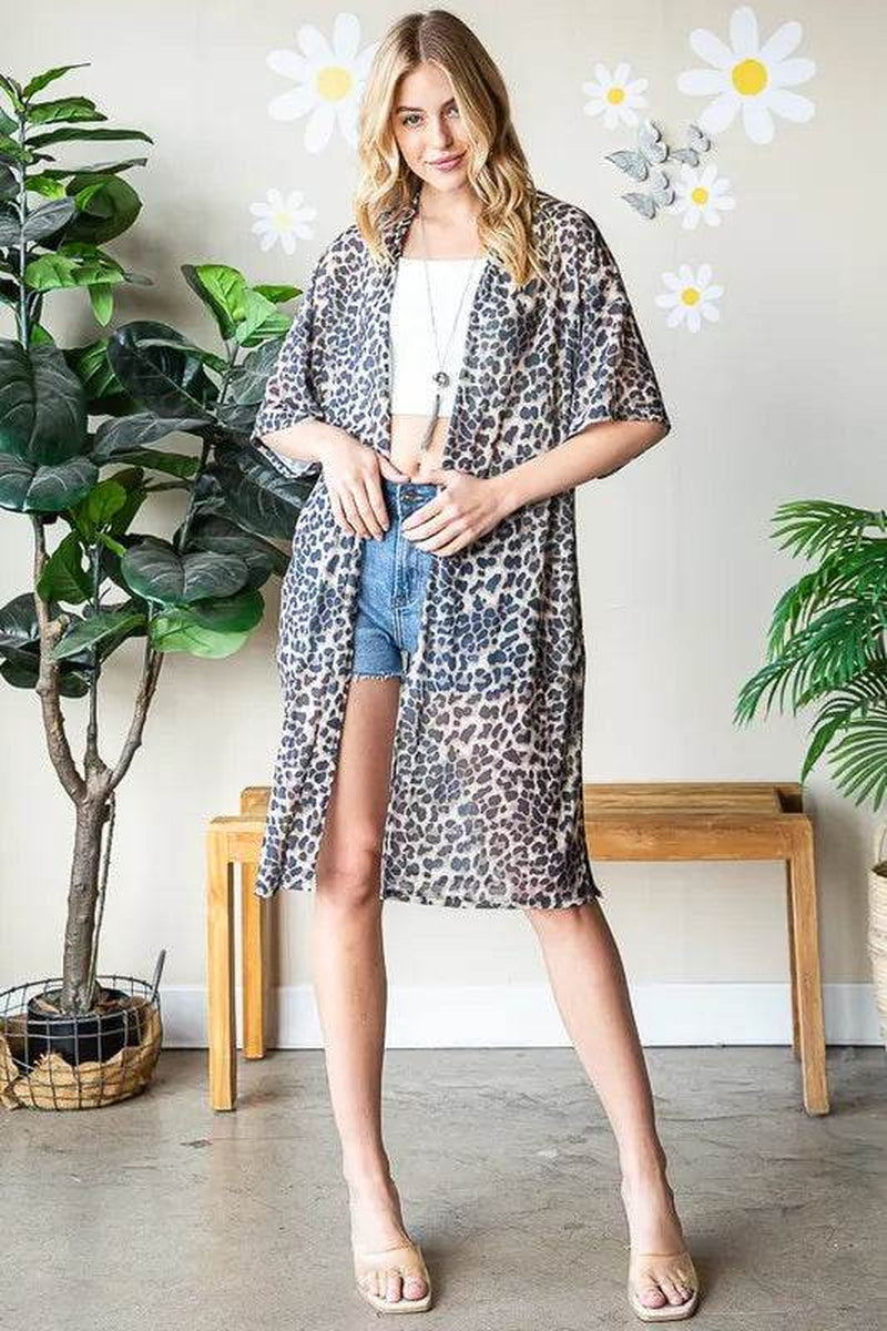 Heimish Full Size Leopard Open Front Cardigan plus Size